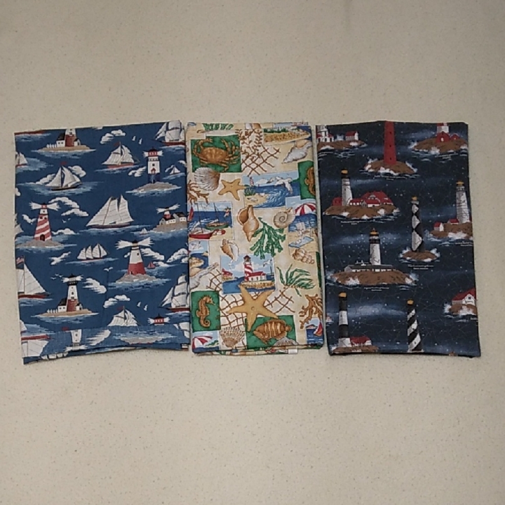Lot Of 3 64x45 Lighthouse Nautical Themed Fabric Panels New